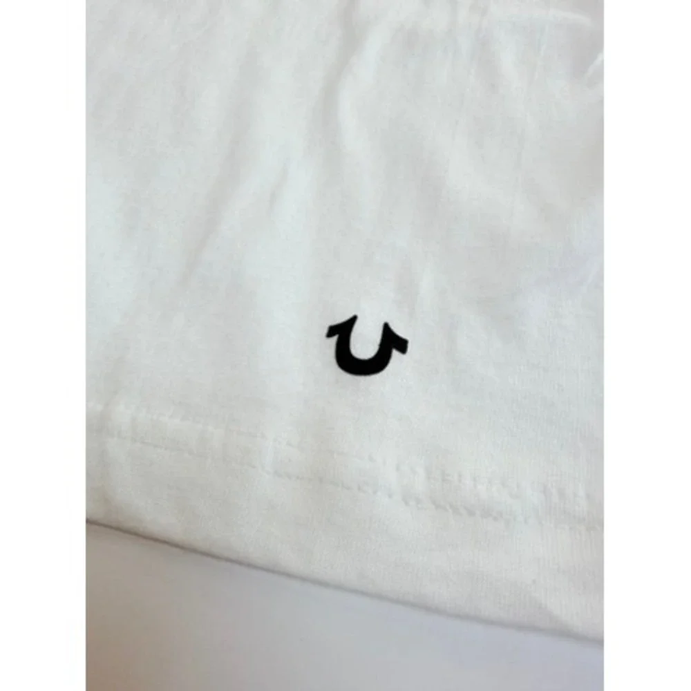 True Religion T-Shirt Mens Large White Horseshoe Logo Short Sleeve